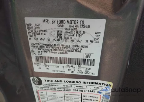 2011 Ford F-150 Xlt from USA, damaged, VIN 1FTFW1EF0BFB83489